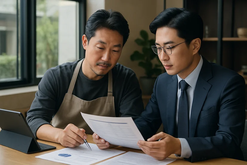 중소기업 대표가 정책자금 상담 자료를 확인하는 장면