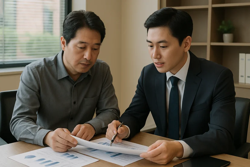 중소기업 대표가 정책자금 상담 자료를 확인하는 장면