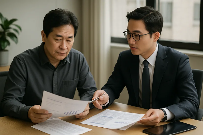 중소기업 대표가 정책자금 상담 자료를 확인하는 장면