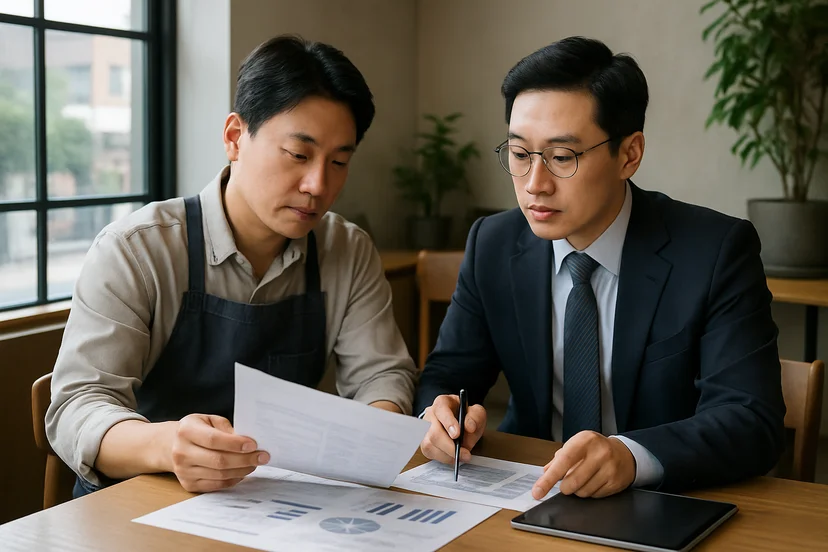 중소기업 대표가 정책자금 상담 자료를 확인하는 장면