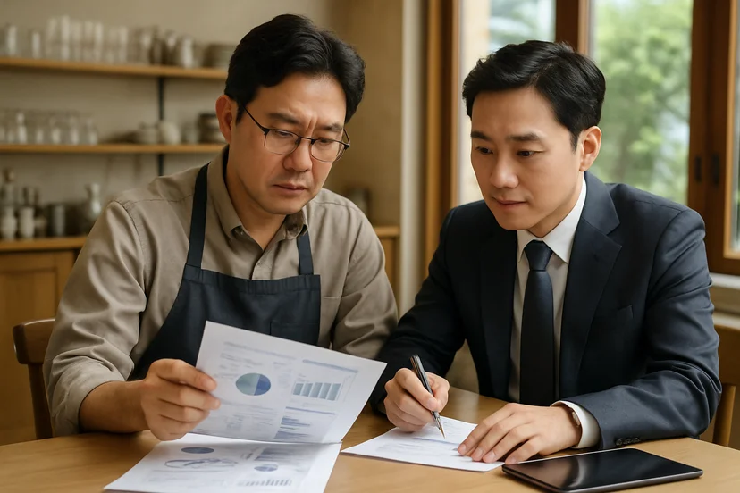 중소기업 대표가 정책자금 상담 자료를 확인하는 장면
