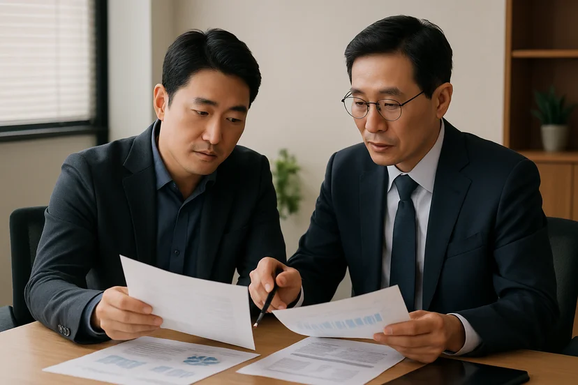중소기업 대표가 정책자금 상담 자료를 확인하는 장면