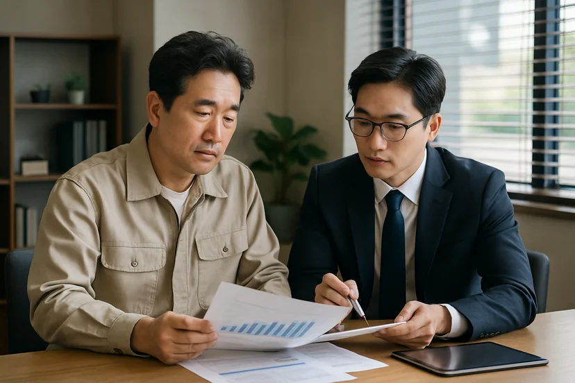 중소기업 대표가 정책자금 상담 자료를 확인하는 장면