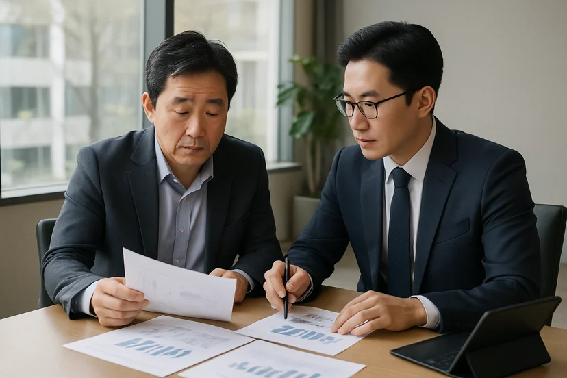 중소기업 대표가 정책자금 상담 자료를 확인하는 장면