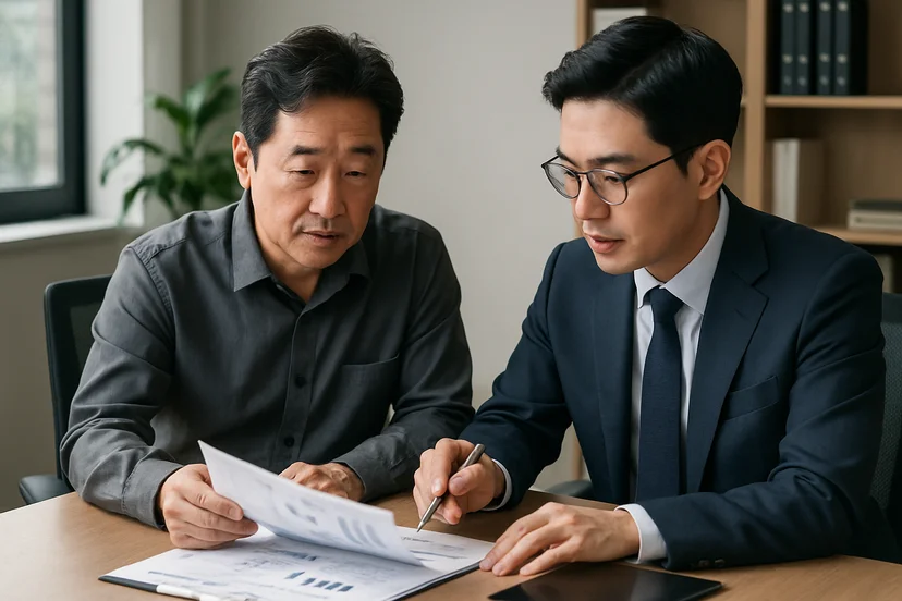 중소기업 대표가 정책자금 상담 자료를 확인하는 장면