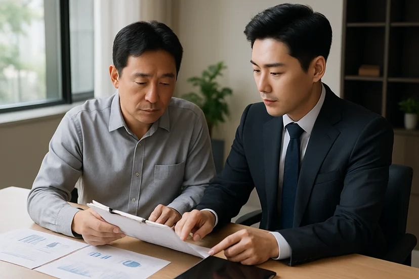 중소기업 대표가 정책자금 상담 자료를 확인하는 장면