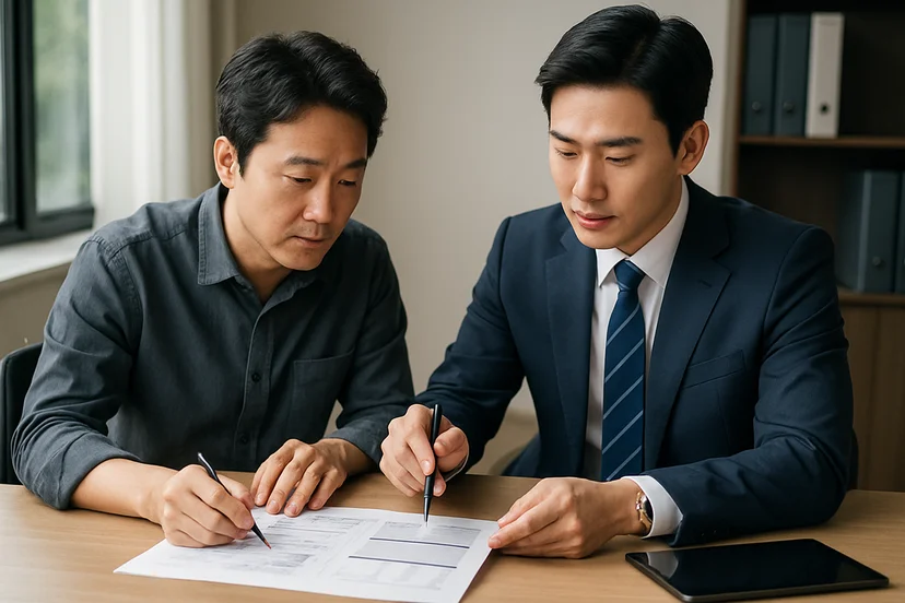 중소기업 대표가 정책자금 상담 자료를 확인하는 장면