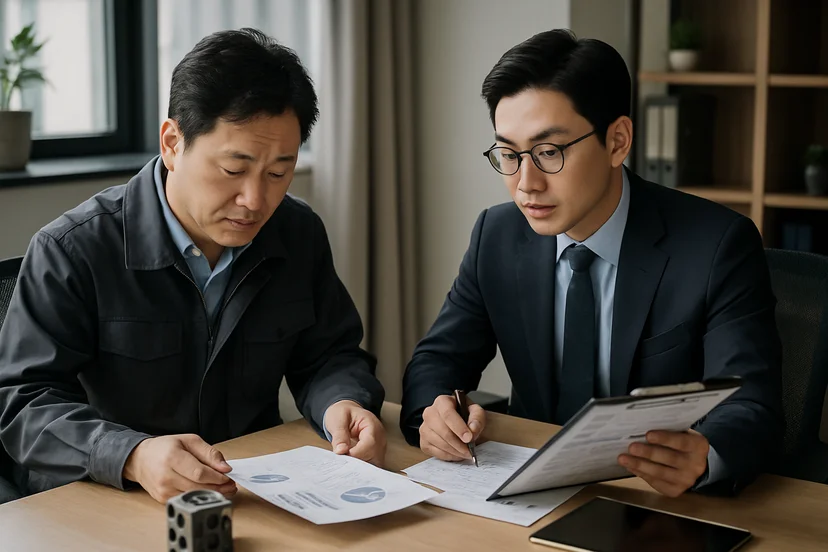 중소기업 대표가 정책자금 상담 자료를 확인하는 장면