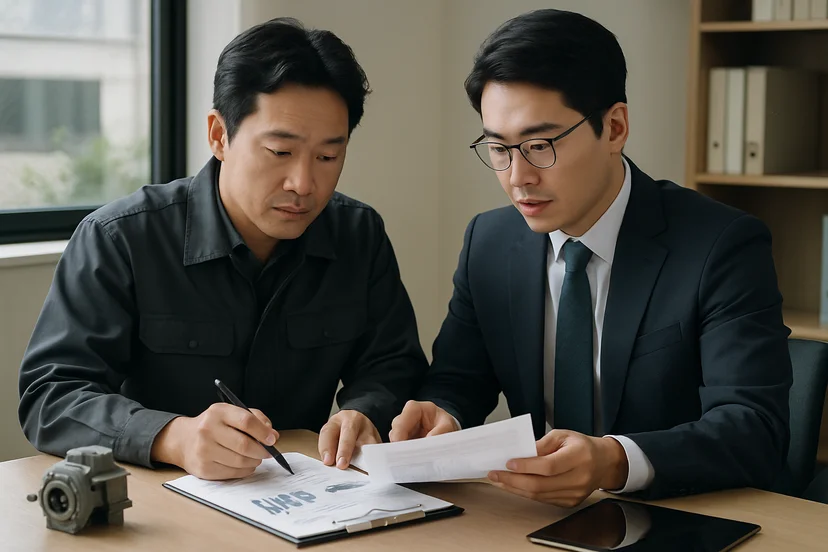 중소기업 대표가 정책자금 상담 자료를 확인하는 장면