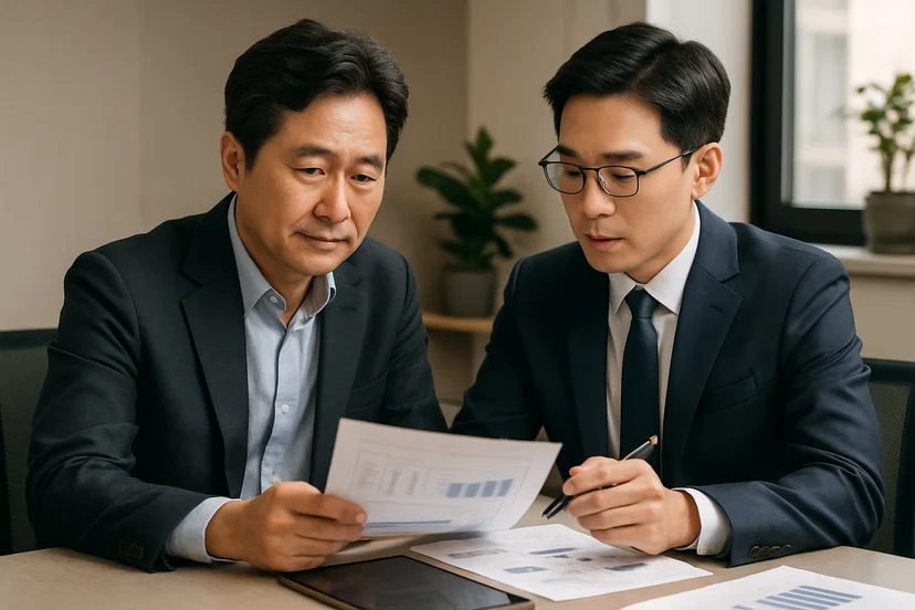 중소기업 대표가 정책자금 상담 자료를 확인하는 장면