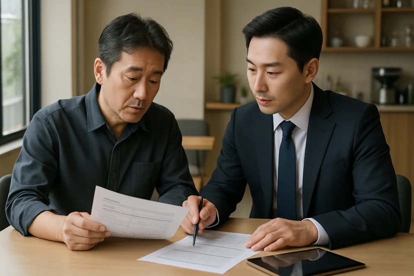 중소기업 대표가 정책자금 상담 자료를 확인하는 장면