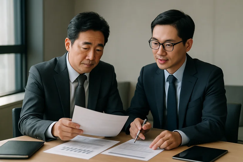 중소기업 대표가 정책자금 상담 자료를 확인하는 장면