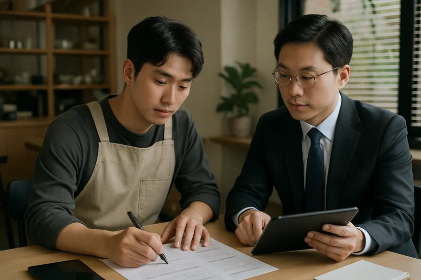 중소기업 대표가 정책자금 상담 자료를 확인하는 장면