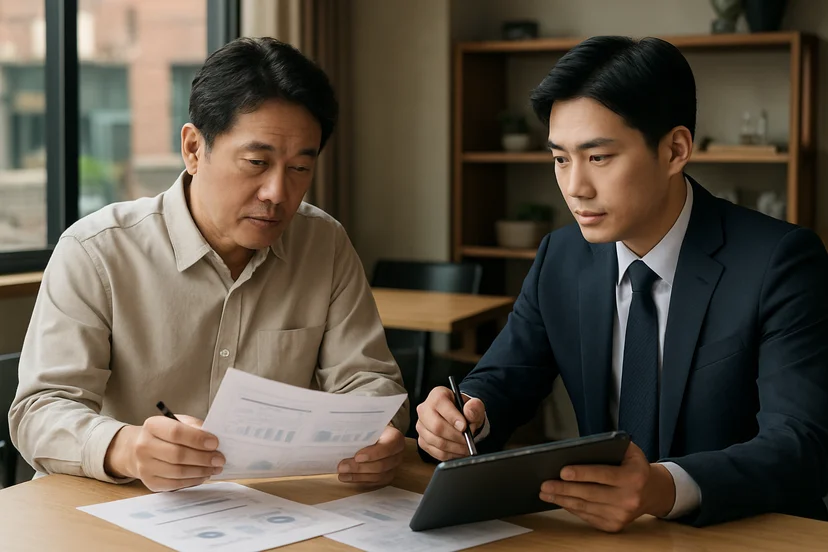 중소기업 대표가 정책자금 상담 자료를 확인하는 장면