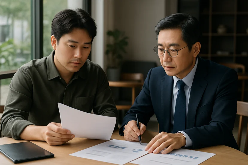 중소기업 대표가 정책자금 상담 자료를 확인하는 장면