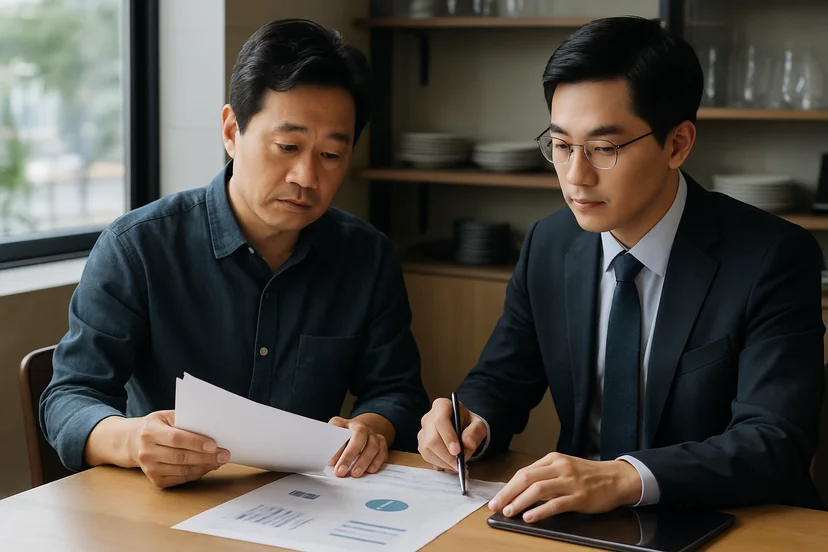 중소기업 대표가 정책자금 상담 자료를 확인하는 장면