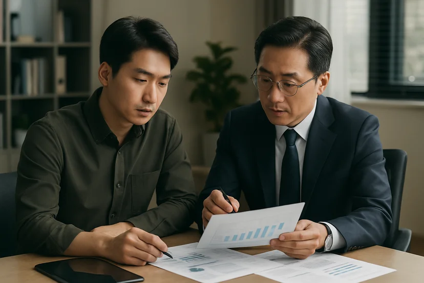 중소기업 대표가 정책자금 상담 자료를 확인하는 장면