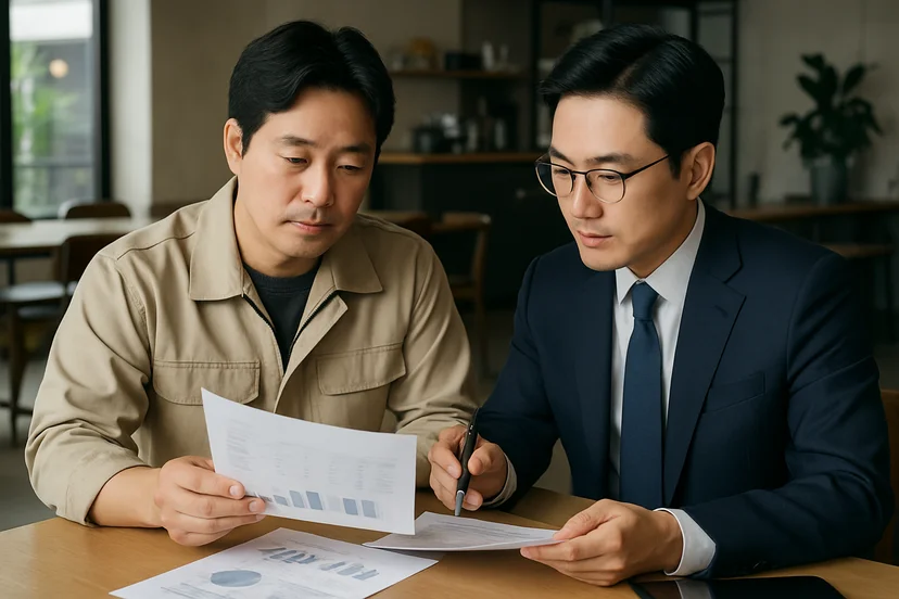 중소기업 대표가 정책자금 상담 자료를 확인하는 장면