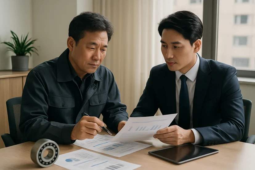 중소기업 대표가 정책자금 상담 자료를 확인하는 장면