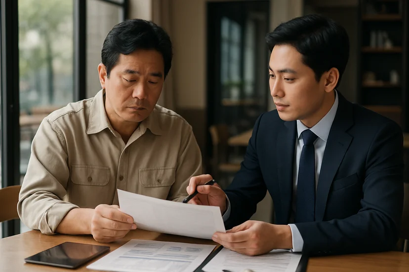 중소기업 대표가 정책자금 상담 자료를 확인하는 장면