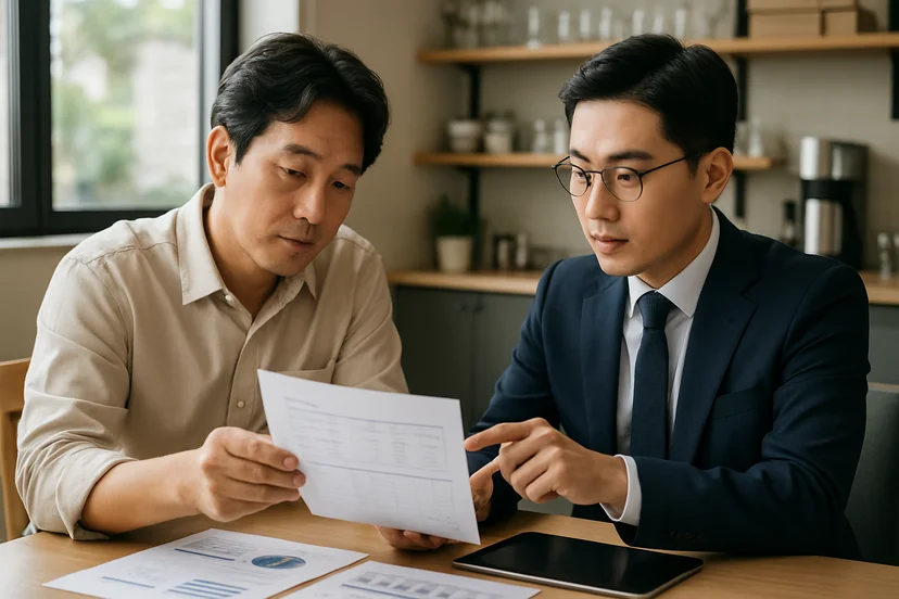 중소기업 대표가 정책자금 상담 자료를 확인하는 장면