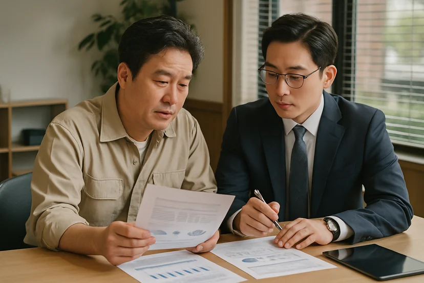 중소기업 대표가 정책자금 상담 자료를 확인하는 장면