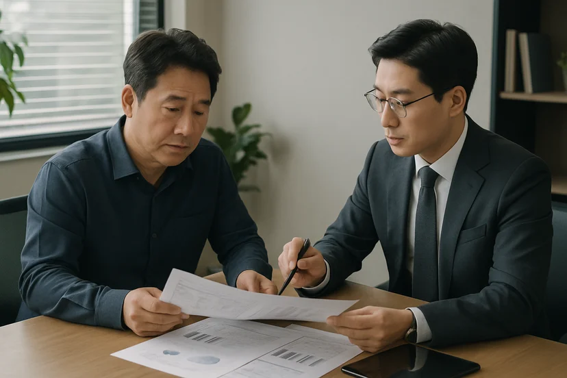 중소기업 대표가 정책자금 상담 자료를 확인하는 장면