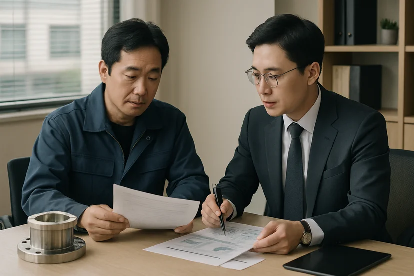 중소기업 대표가 정책자금 상담 자료를 확인하는 장면
