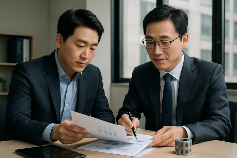중소기업 대표가 정책자금 상담 자료를 확인하는 장면