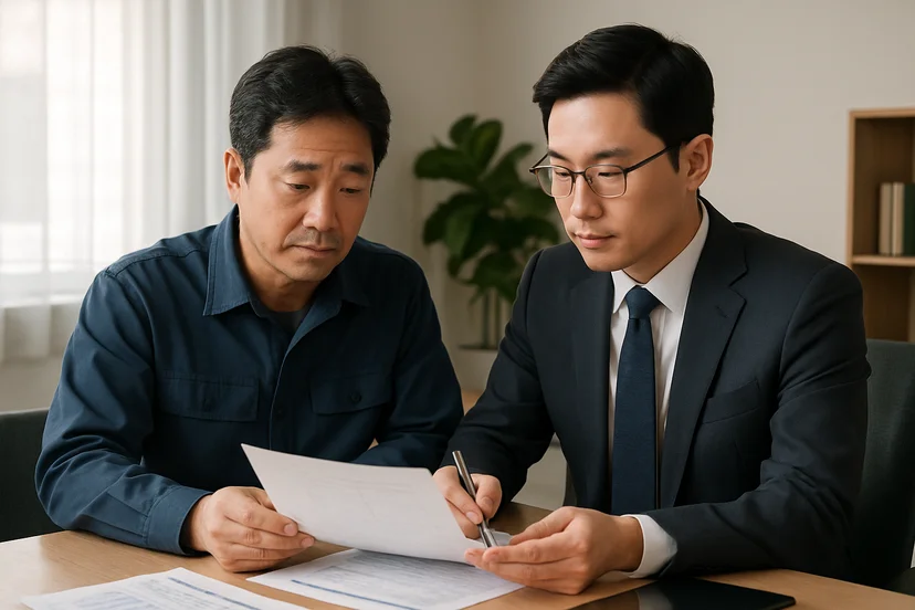 중소기업 대표가 정책자금 상담 자료를 확인하는 장면