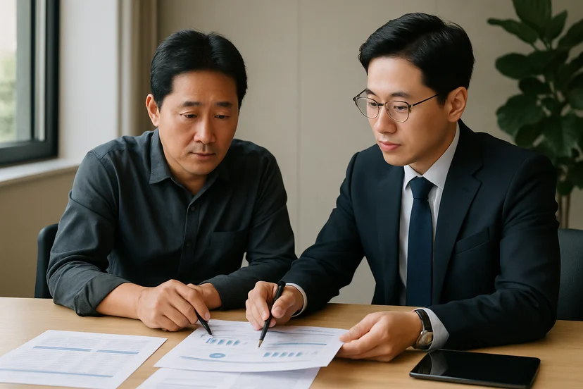 중소기업 대표가 정책자금 상담 자료를 확인하는 장면