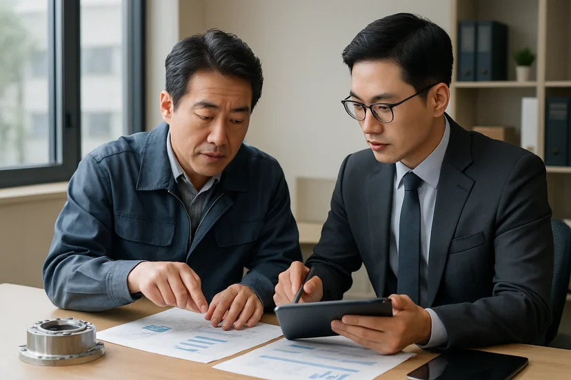 중소기업 대표가 정책자금 상담 자료를 확인하는 장면