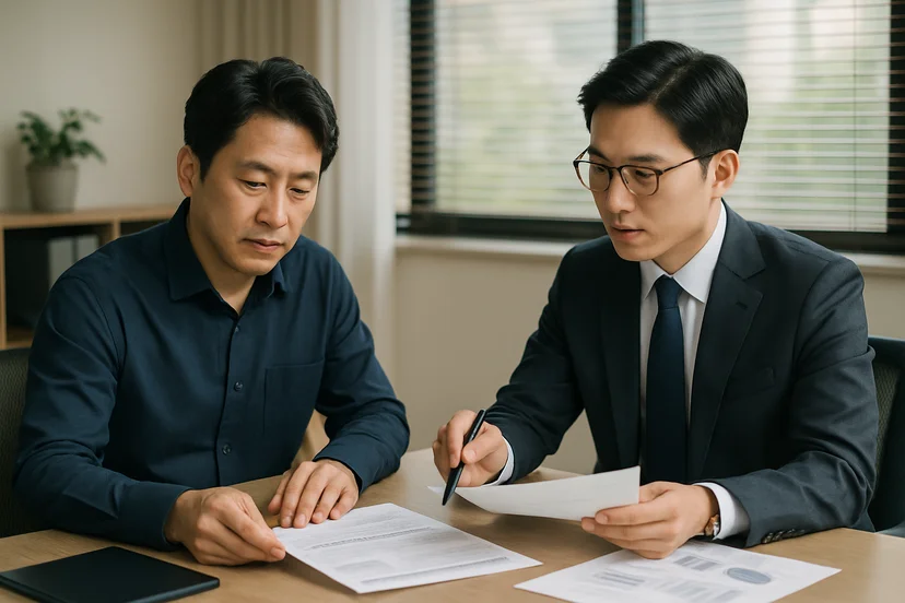 중소기업 대표가 정책자금 상담 자료를 확인하는 장면