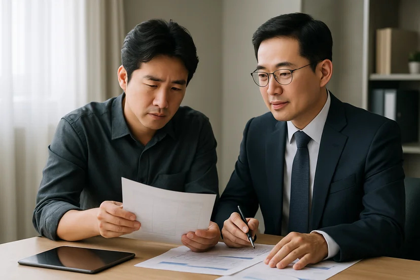 중소기업 대표가 정책자금 상담 자료를 확인하는 장면