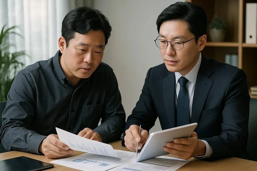 중소기업 대표가 정책자금 상담 자료를 확인하는 장면