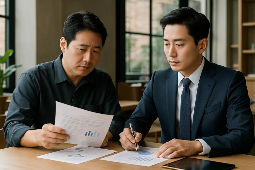 중소기업 대표가 정책자금 상담 자료를 확인하는 장면