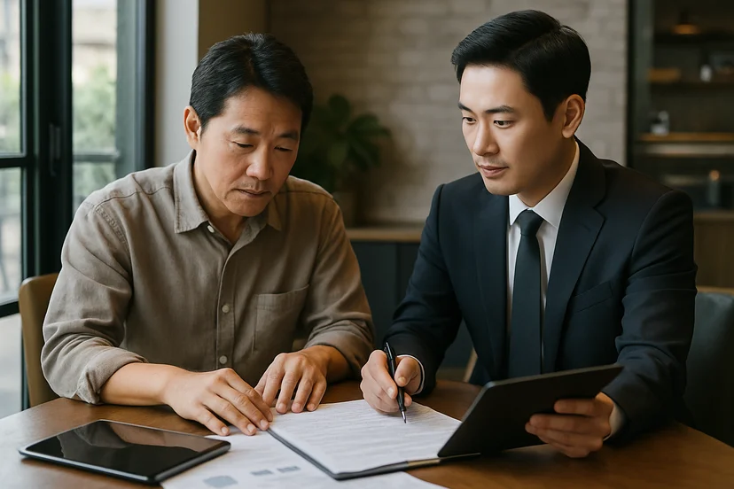 중소기업 대표가 정책자금 상담 자료를 확인하는 장면
