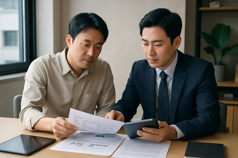 중소기업 대표가 정책자금 상담 자료를 확인하는 장면