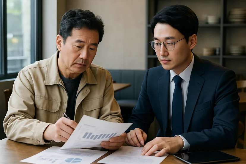중소기업 대표가 정책자금 상담 자료를 확인하는 장면