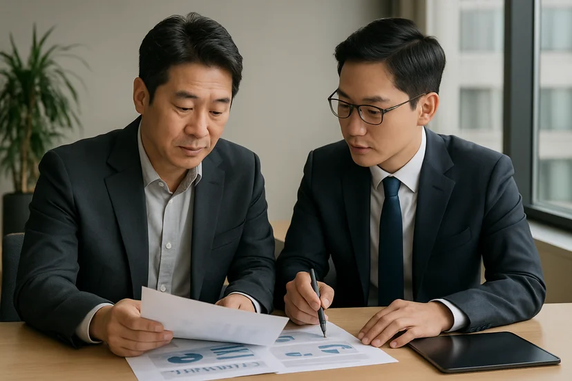 중소기업 대표가 정책자금 상담 자료를 확인하는 장면