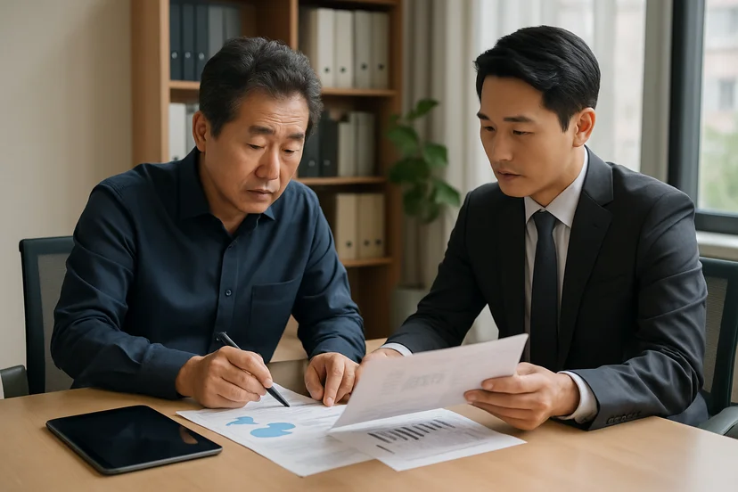 중소기업 대표가 정책자금 상담 자료를 확인하는 장면