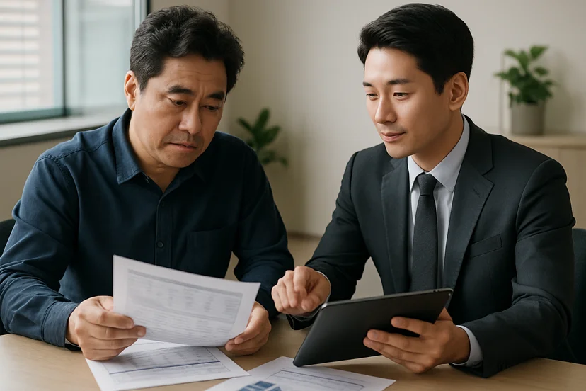 중소기업 대표가 정책자금 상담 자료를 확인하는 장면