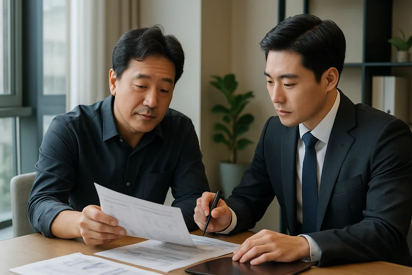 중소기업 대표가 정책자금 상담 자료를 확인하는 장면