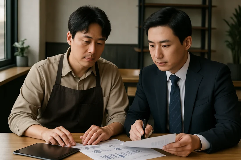 중소기업 대표가 정책자금 상담 자료를 확인하는 장면