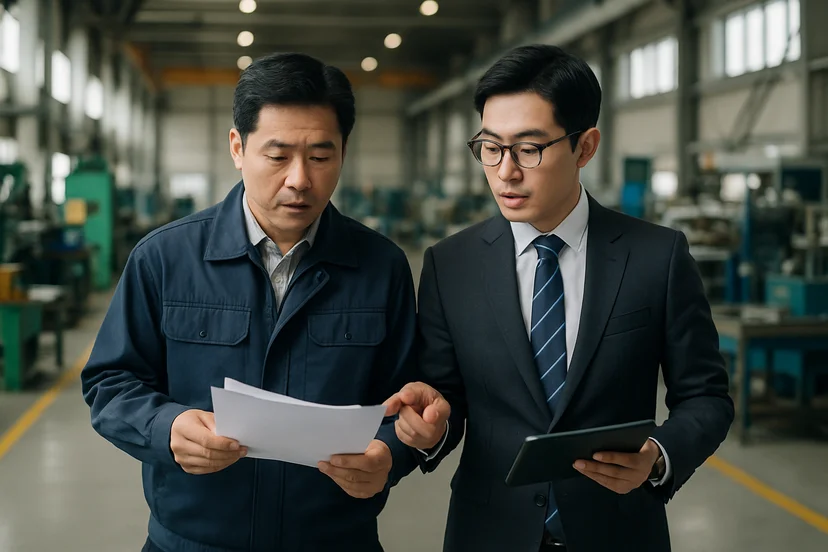 중소기업 대표가 정책자금 상담 자료를 확인하는 장면