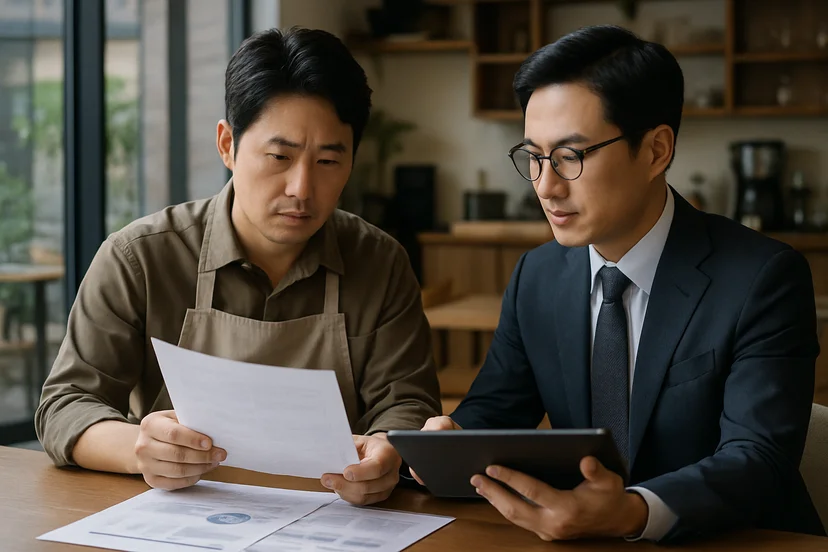 중소기업 대표가 정책자금 상담 자료를 확인하는 장면