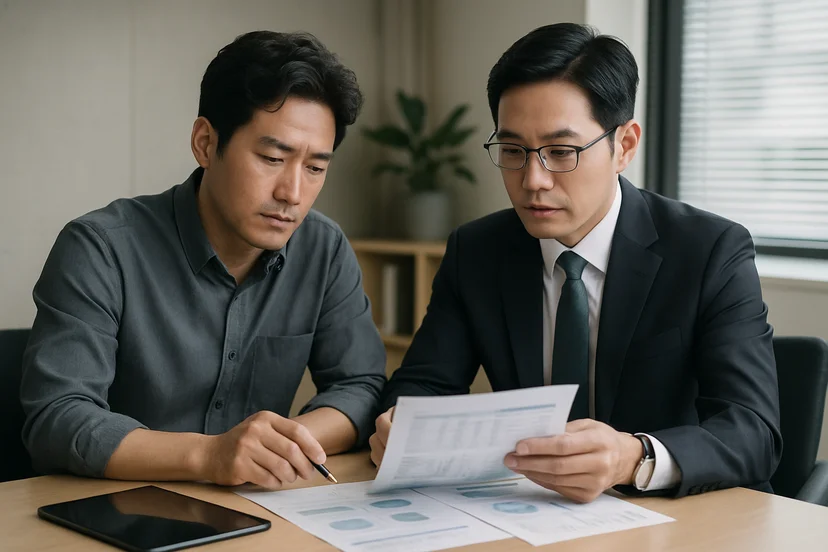 중소기업 대표가 정책자금 상담 자료를 확인하는 장면