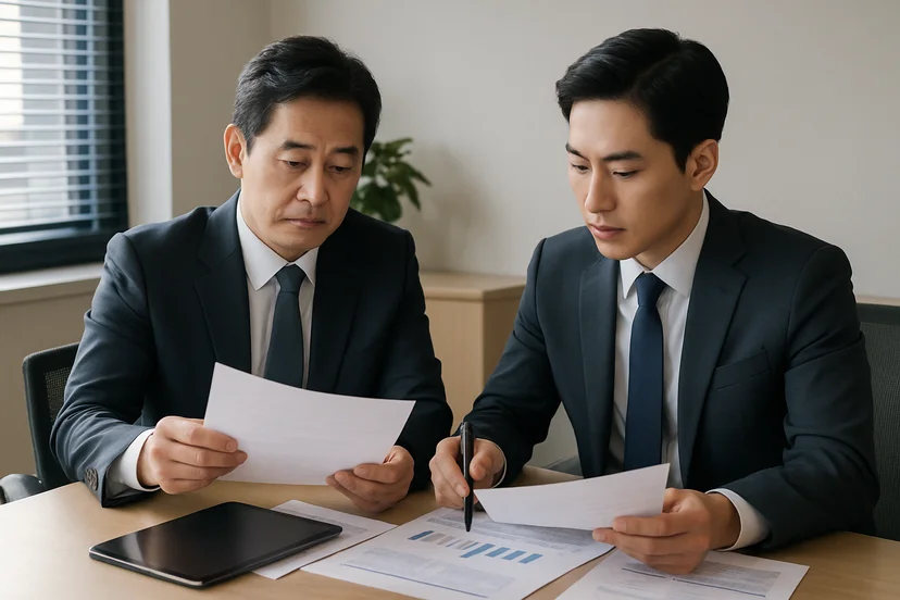중소기업 대표가 정책자금 상담 자료를 확인하는 장면