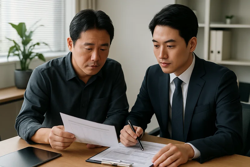 중소기업 대표가 정책자금 상담 자료를 확인하는 장면