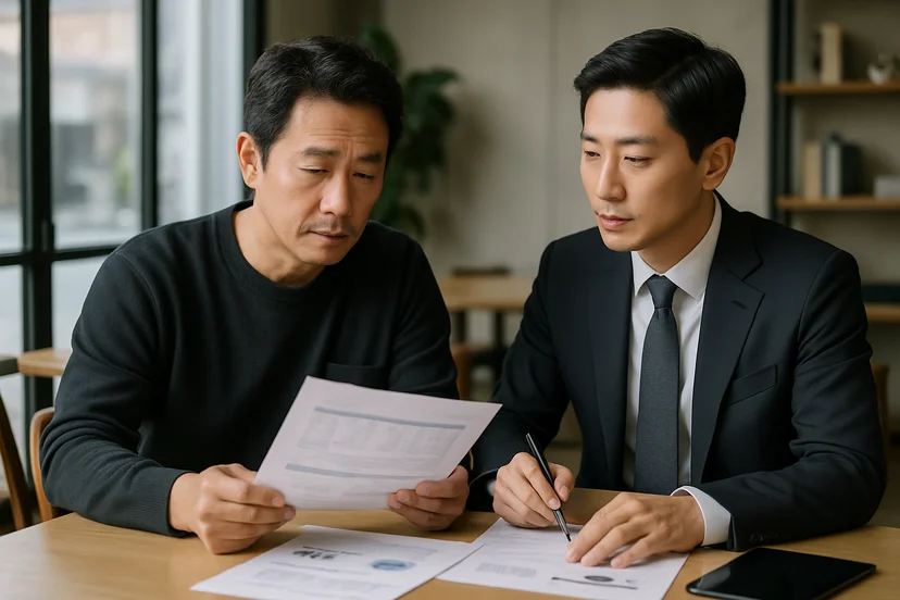 중소기업 대표가 정책자금 상담 자료를 확인하는 장면